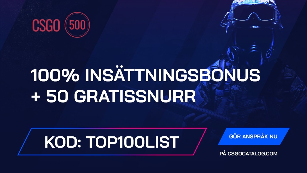 CSGO500 Kampanjkoder: Använd “TOP100LIST” och få 50 gratissnurr