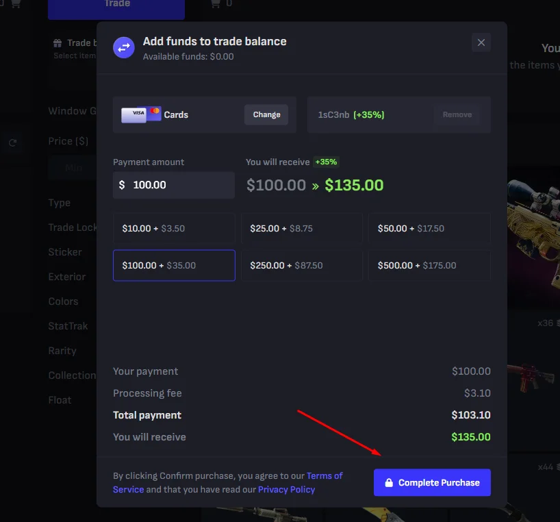 complete the deposit process